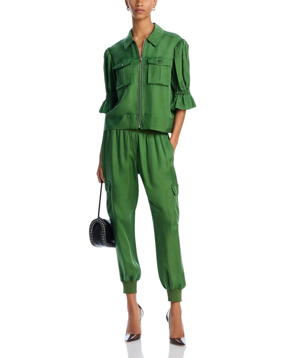 Cinq a Sept SET - Holly Ruffle Jacket Giles Cargo Joggers Green size S small